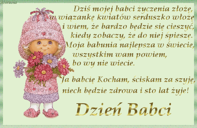 Brokatowa dziewczynka z życzeniami na Dzień Babci